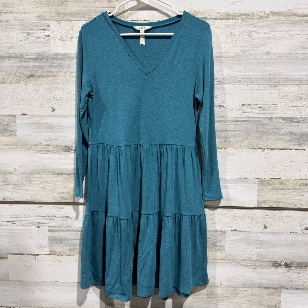 Matilda Jane Tiered Dress Womens S Teal Long Sleeve V-Neck Modal EUC
